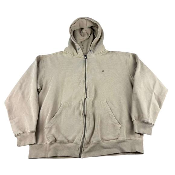 Volcom Zip Hoodie Men's XL Tan Classic Fit Full Zip Hooded Logo Embroidery - Picture 1 of 9